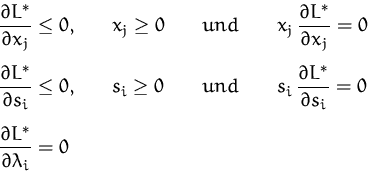\begin{displaymath}
\begin{array}
{llll}
 \displaystyle\frac{\partial L^\ast}{\p...
 ...e\frac{\partial L^\ast}{\partial\lambda_i}=0 &&& \\ \end{array}\end{displaymath}