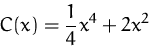 \begin{displaymath}
C(x)=\frac{1}{4}x^4 + 2x^2\end{displaymath}